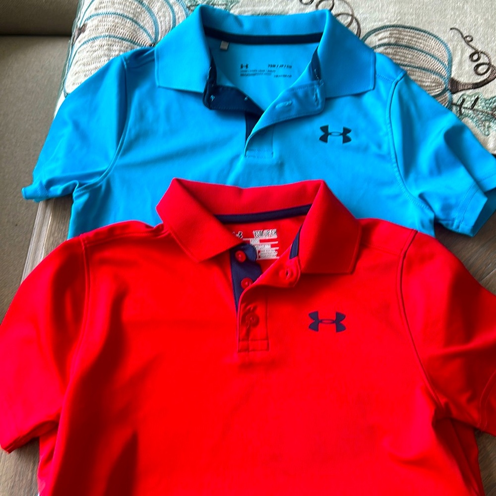 2 youth small under armour collared shirt sleeve shirts